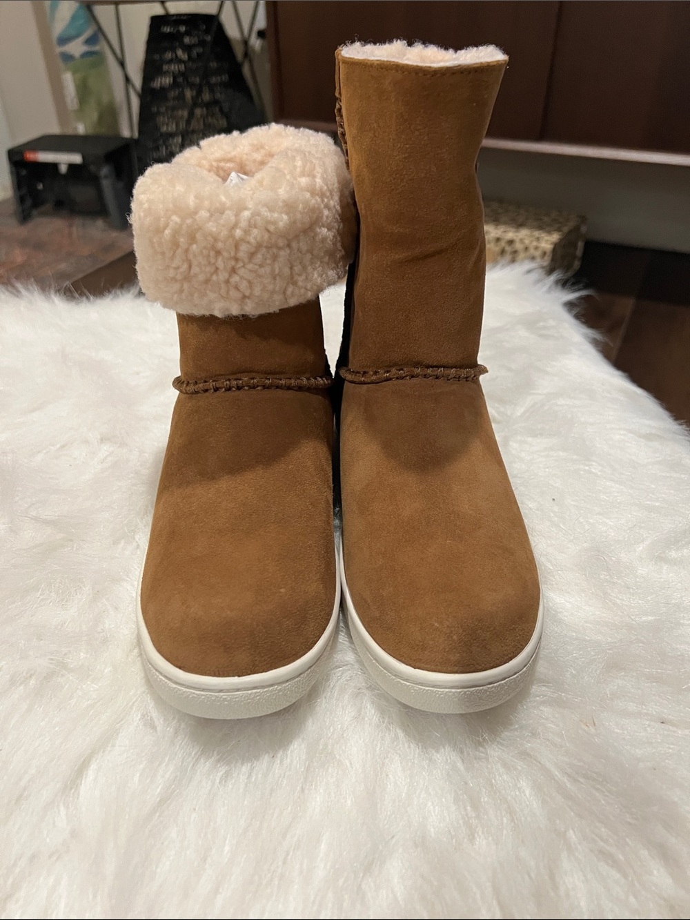 UGG Minka Classic Chestnut Suede Shearling-Lined Ankle Boots
